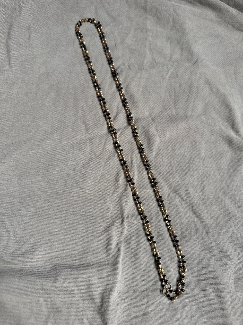 Black and Gold Beaded Long Necklace - Feminine Layering Piece